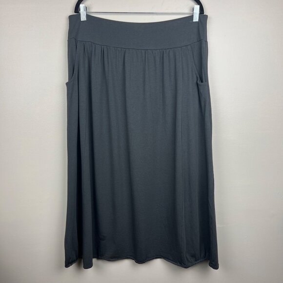 Pure Jill J Jill Women's Gray Pull On Elastic Waist Midi Skirt w/ Pockets Size L - Picture 1 of 7
